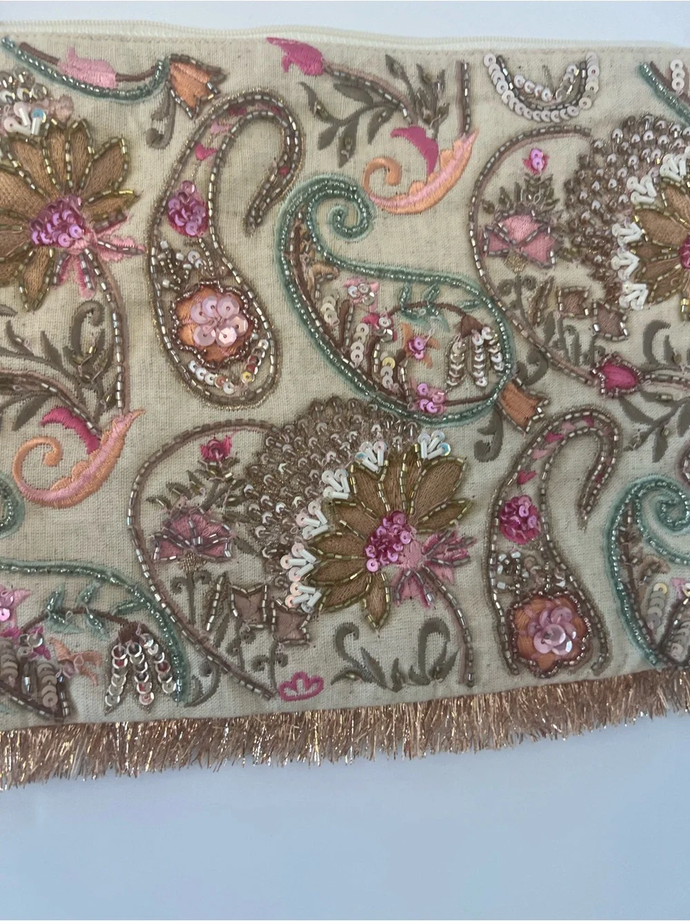 Hand-Beaded Embroidered Cotton & Linen Clutch | Made in India